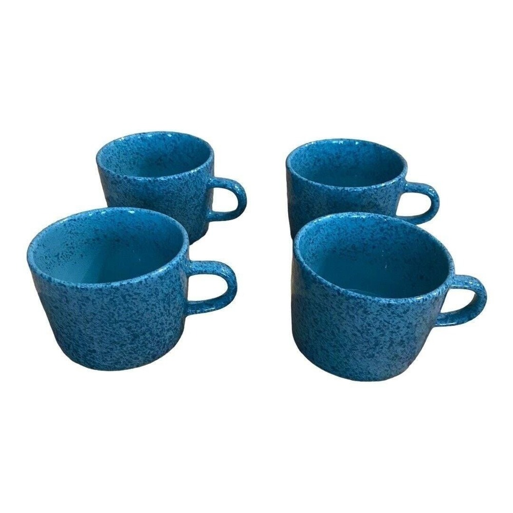 4-Set SIGNATURE‎ Japan Stoneware Mugs Table Rock Teal Blue Speckled VINTAGE